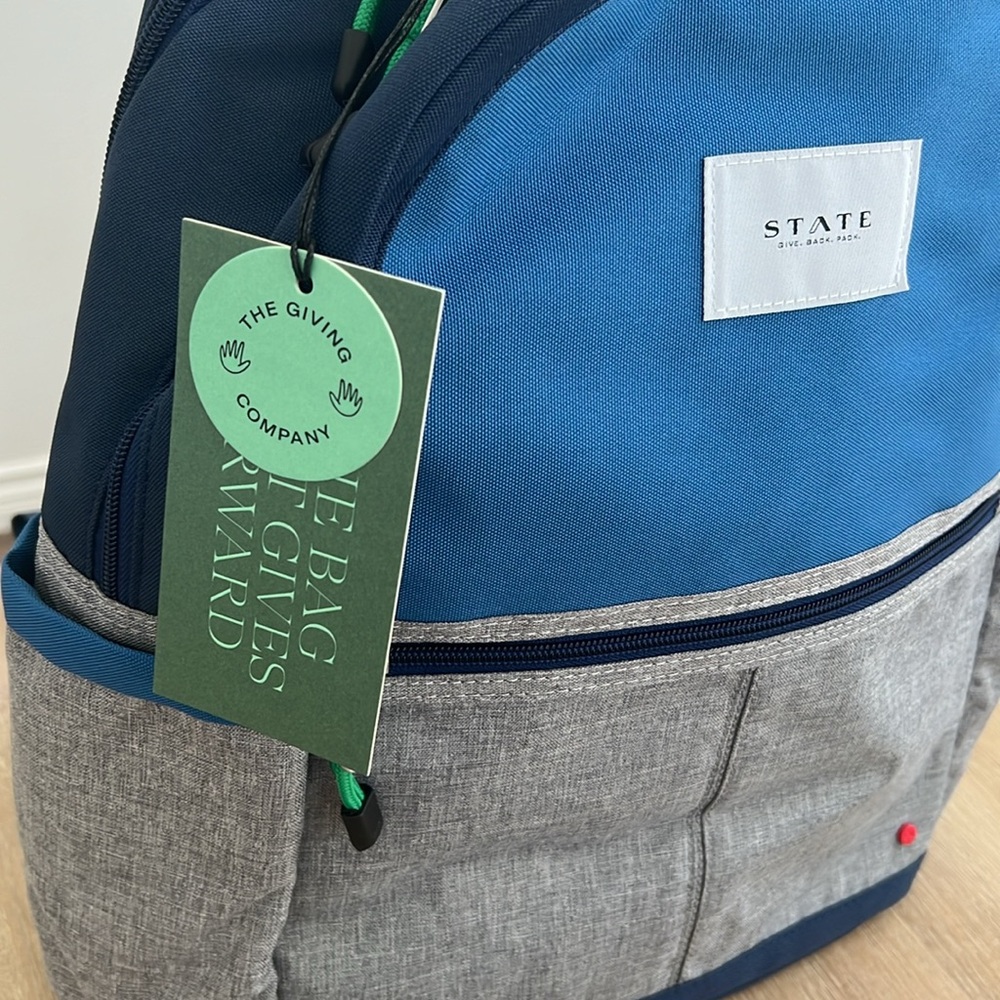 STATE Bags Kane Kids Double Pocket Backpack Navy Gray - Picture 3 of 9